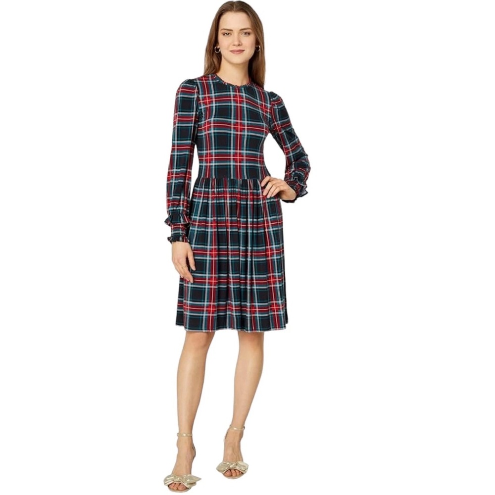 Draper James Navy and Red Plaid Long Sleeve Dress